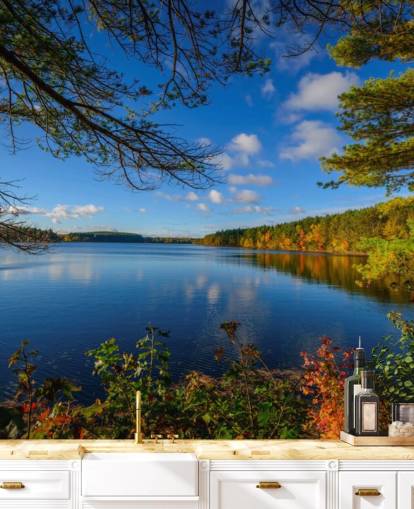 Decorazione murale con bellissimo lago della foresta