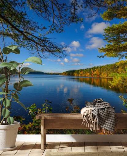 Kaunis Lake Side Forest seinämaalaus