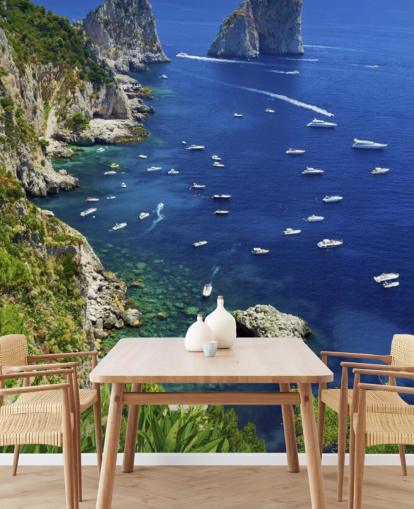 Blue Waters Capri Coast Line with Speed Boats Wall Mural