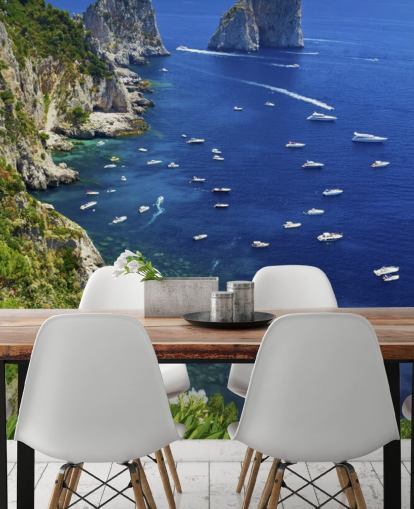 Blue Waters Capri Coast Line with Speed Boats Wall Mural
