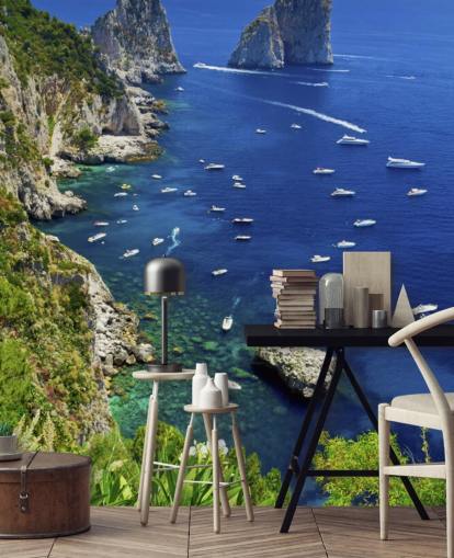 Blue Waters Capri Coast Line with Speed Boats Wall Mural