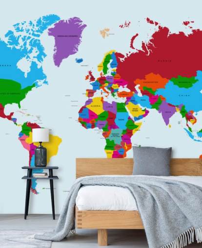 veelkleurig op maat gemaakt wereldkaartbehang genaamd Colour Map of the World voor kantoren en kinderkamers