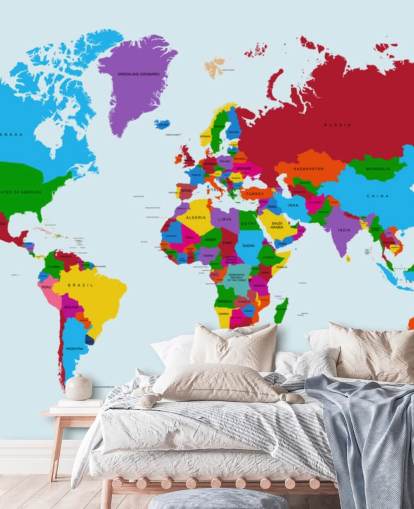 multicolored custom world map wallpaper called Color Map of the World for offices and kid's bedrooms