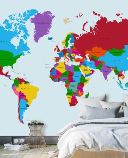 multicolored custom world map wallpaper called Color Map of the World for offices and kid's bedrooms