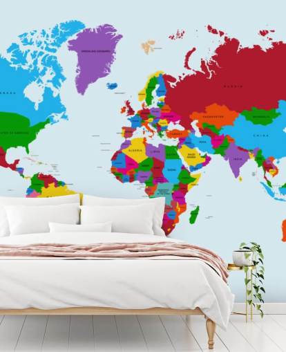 papel pintado multicolor personalizado de mapa del mundo llamado Colour Map of the World para oficinas y dormitorios de niños