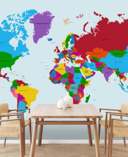 multicolored custom world map wallpaper called Color Map of the World for offices and kid's bedrooms