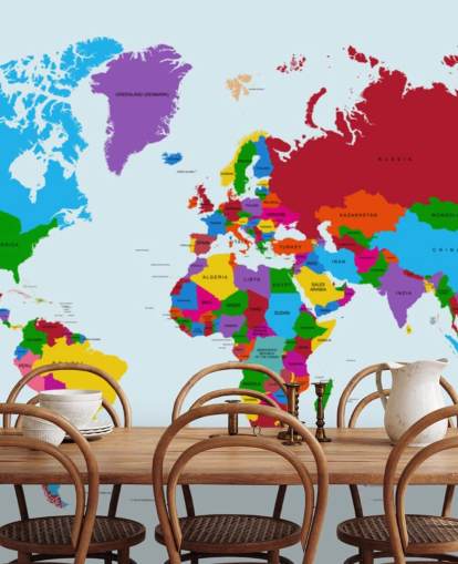 multicolored custom world map wallpaper called Color Map of the World for offices and kid's bedrooms multicolored custom world map wallpaper called Color Map of the World for offices and kid's bedrooms