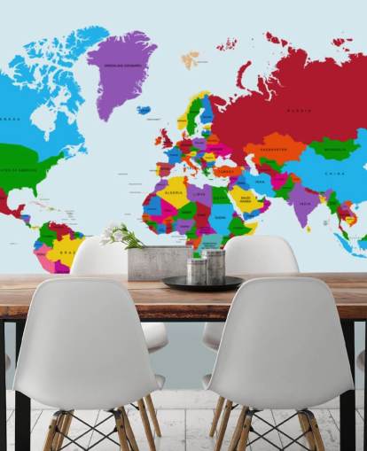 papier peint de carte du monde personnalisé multicolore appelé Carte du monde en couleur pour les bureaux et les chambres d'enfants