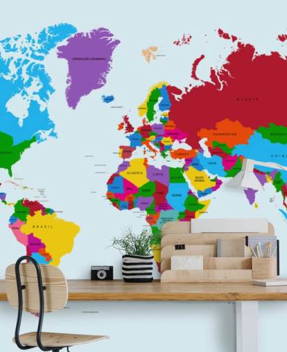 multicolored custom world map wallpaper called Color Map of the World for offices and kid's bedrooms multicolored custom world map wallpaper called Color Map of the World for offices and kid's bedrooms
