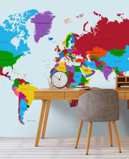multicolored custom world map wallpaper called Color Map of the World for offices and kid's bedrooms