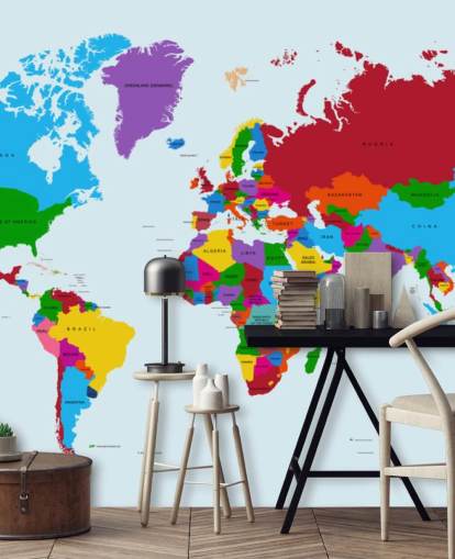 multicolored custom world map wallpaper called Color Map of the World for offices and kid's bedrooms