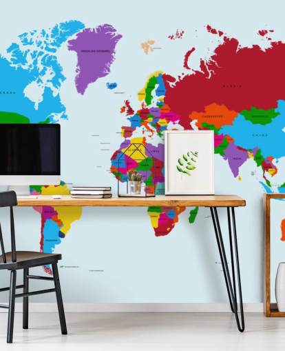 multicoloured custom world map wallpaper called Colour Map of the World for offices and kid's bedrooms
