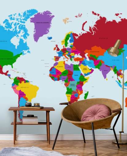 multicolored custom world map wallpaper called Color Map of the World for offices and kid's bedrooms