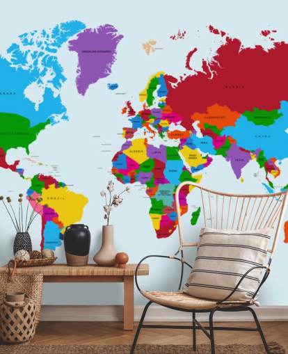 multicolored custom world map wallpaper called Color Map of the World for offices and kid's bedrooms