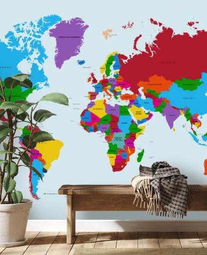 papel pintado multicolor personalizado de mapa del mundo llamado Colour Map of the World para oficinas y dormitorios de niños