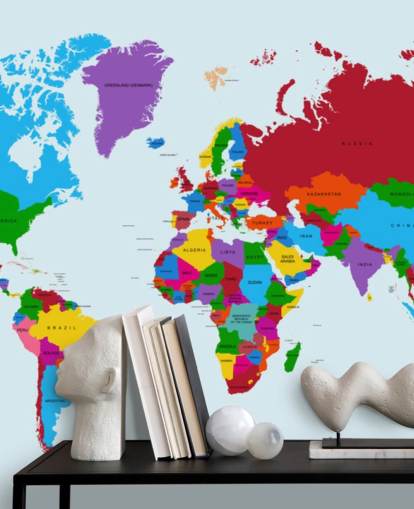 multicolored custom world map wallpaper called Color Map of the World for offices and kid's bedrooms