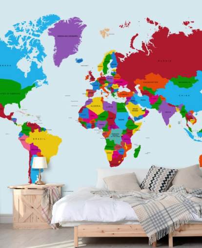 carta da parati multicolore personalizzata con mappa del mondo chiamata Colour Map of the World per uffici e camerette per bambini