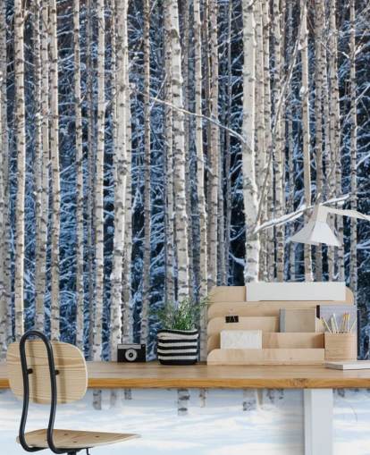 carta da parati murale con foresta invernale chiamata Snowy Birch Forest per camere da letto carta da parati murale con foresta invernale chiamata Snowy Birch Forest per camere da letto
