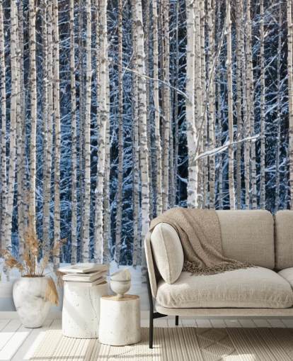 vinterskog tapet veggmaleri kalt Snowy Birch Forest for soverom