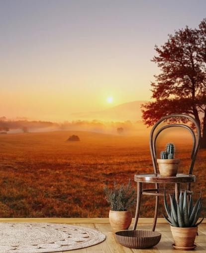 Tree in Field Sunset Wallpaper