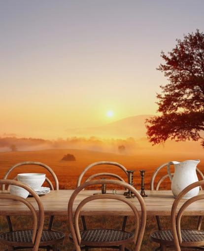 Tree in Field Sunset Wallpaper