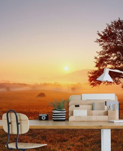 Tree in Field Sunset Wallpaper