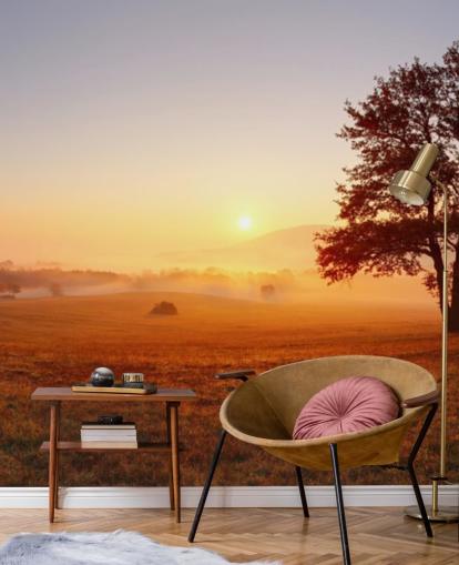 Tree in Field Sunset Wallpaper