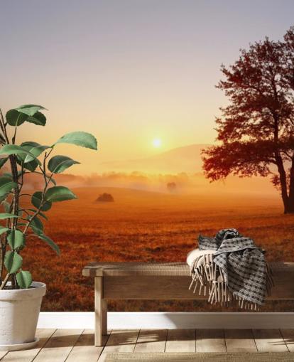 Tree in Field Sunset Wallpaper