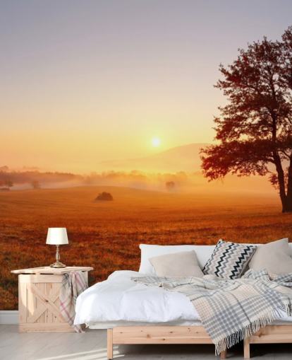 Tree in Field Sunset Wallpaper