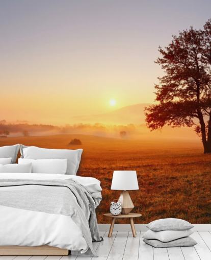 Tree in Field Sunset Wallpaper