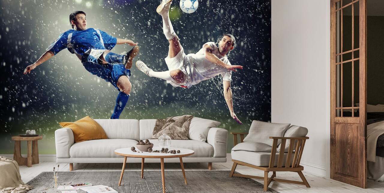 Two Football Players Striking the Ball Mural Wallsauce UK