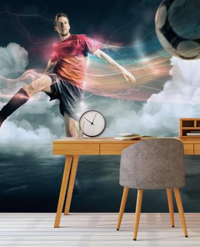 Fondo de pantalla de jugador de fútbol pateando