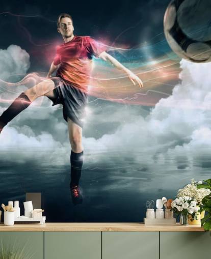 Fondo de pantalla de jugador de fútbol pateando