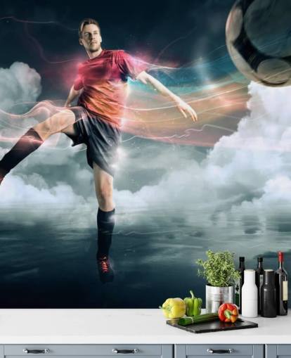 Fondo de pantalla de jugador de fútbol pateando