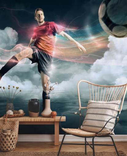 Fondo de pantalla de jugador de fútbol pateando