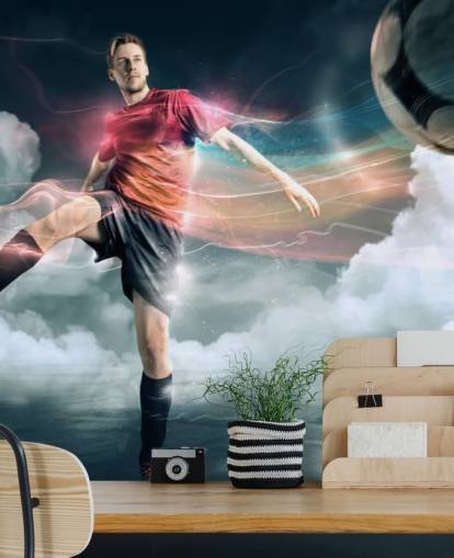 Fotballspiller sparker Ball Bakgrunn