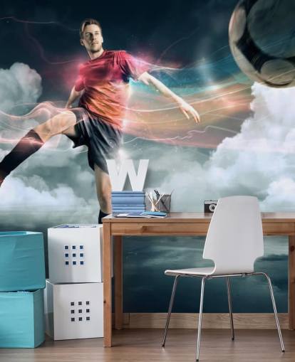 Fußballspieler, der Ball tritt Tapete