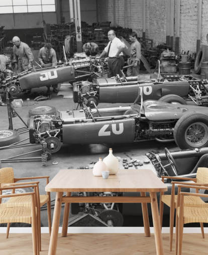 Papel pintado de coches vintage en blanco y negro