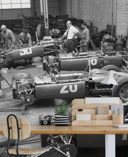 Papel pintado de coches vintage en blanco y negro