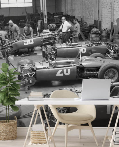 Papel pintado de coches vintage en blanco y negro