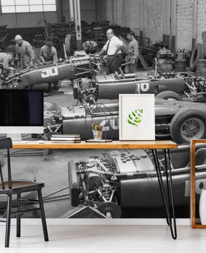 zwart-wit oldtimers behang