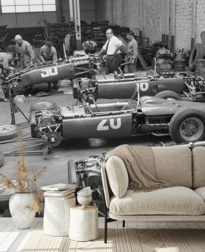 Schwarz-Weiß-Oldtimer-Tapete