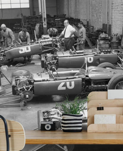 Papel pintado de coches vintage en blanco y negro