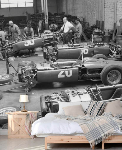 Papel pintado de coches vintage en blanco y negro