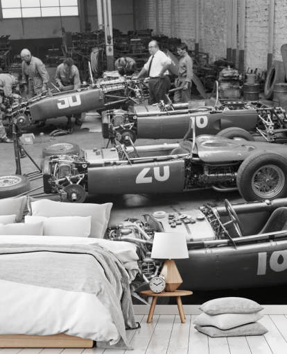 zwart-wit oldtimers behang