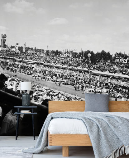 carta da parati murale personalizzabile in bianco e nero chiamata GT Cars Le Mans 24 Hour Race (1963) per camere da letto, uffici e aziende