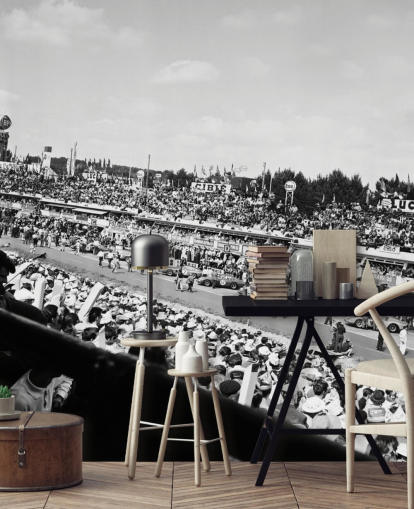 black and white customizable car racing wallpaper mural called GT Cars Le Mans 24 Hour Race (1963) for bedrooms, offices and businesses