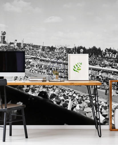 schwarz-weiße personalisierbare Autorenn-Tapete mit dem Titel GT Cars Le Mans 24 Hour Race (1963) für Schlafzimmer, Büros und Unternehmen schwarz-weiße personalisierbare Autorenn-Tapete mit dem Titel GT Cars Le Mans 24 Hour Race (1963) für Schlafzimmer, Büros und Unternehmen