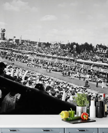 black and white customizable car racing wallpaper mural called GT Cars Le Mans 24 Hour Race (1963) for bedrooms, offices and businesses black and white customizable car racing wallpaper mural called GT Cars Le Mans 24 Hour Race (1963) for bedrooms, offices and businesses
