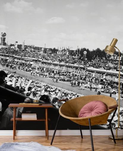 papier peint mural de course automobile personnalisable en noir et blanc appelé GT Cars Le Mans 24 Hour Race (1963) pour les chambres, les bureaux et les entreprises
